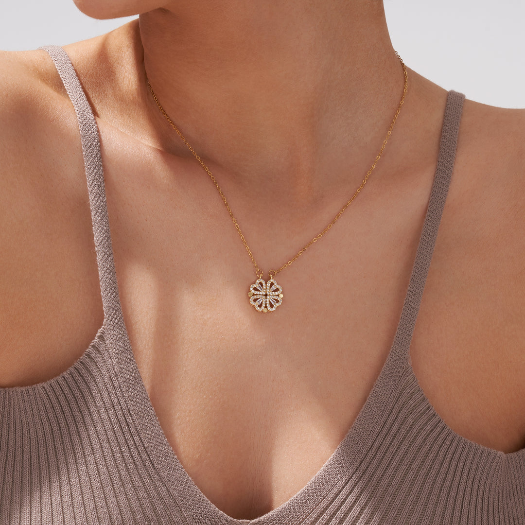 Clover and Hearts Necklace - 18k Gold and 925 Silver