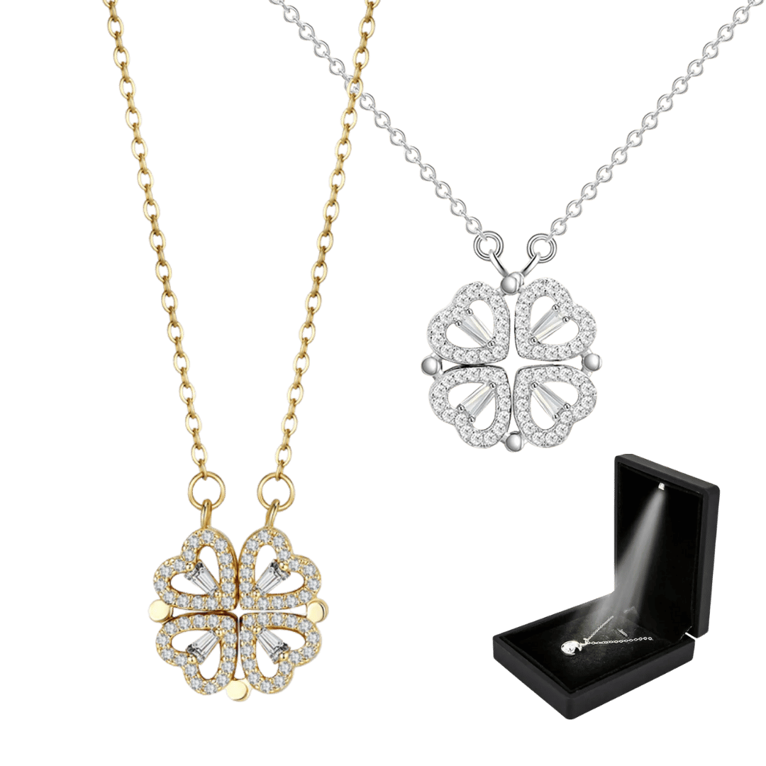 Clover and Hearts Necklace - 18k Gold and 925 Silver