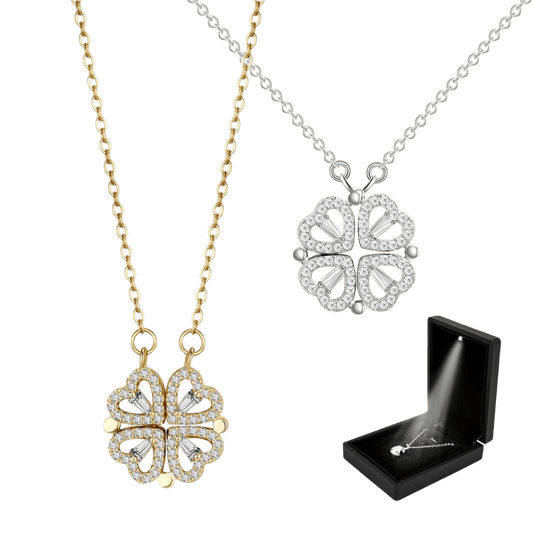 Clover and Hearts Necklace - 18k Gold and 925 Silver