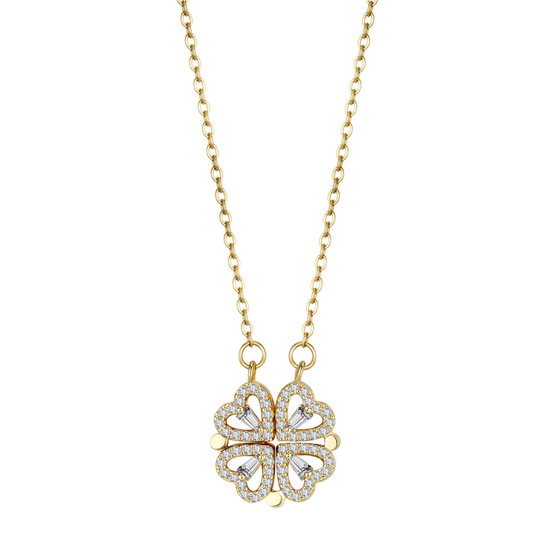 Clover and Hearts Necklace - 18k Gold and 925 Silver