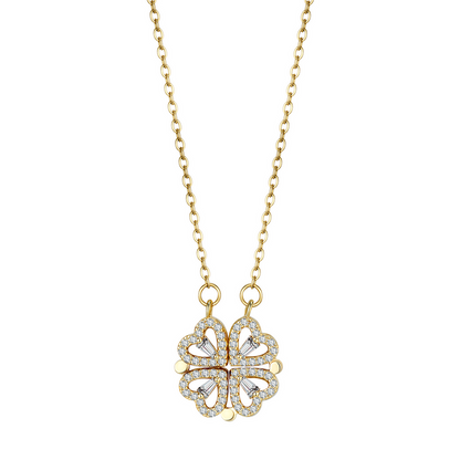 Clover and Hearts Necklace - 18k Gold and 925 Silver