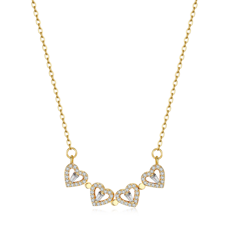 Clover and Hearts Necklace - 18k Gold and 925 Silver