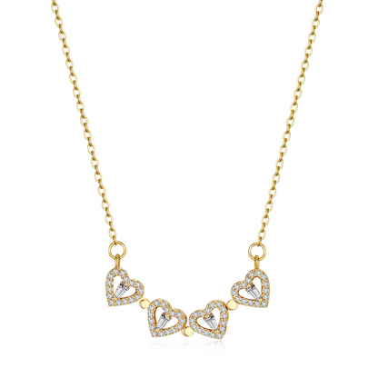 Clover and Hearts Necklace - 18k Gold and 925 Silver